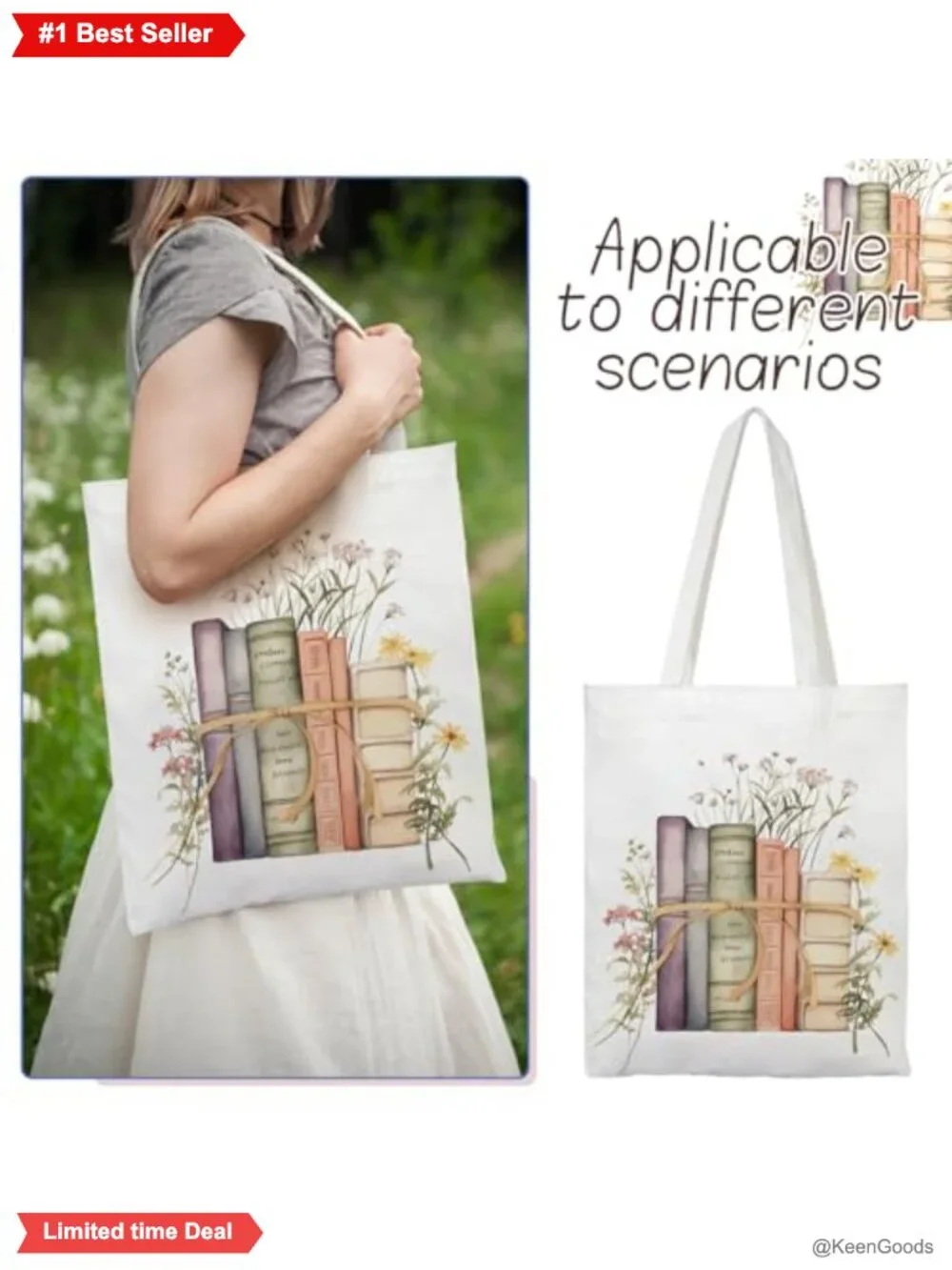 8Pc Canvas Tote Bags Book Lovers Reusable Grocery Bag Set
